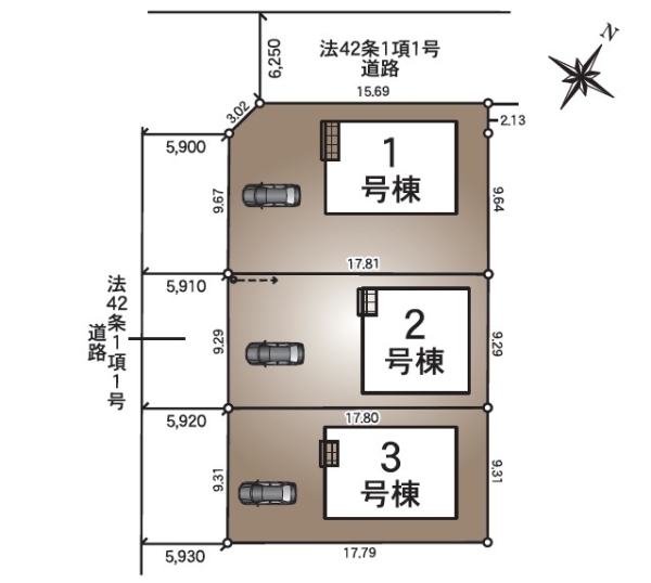 江南区亀田中島第3　1号棟　全3棟