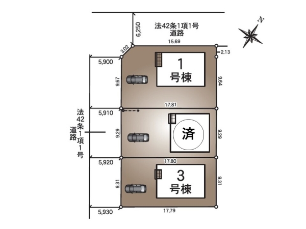 クレイドルガーデン江南区亀田中島第3　1号棟(全3棟)