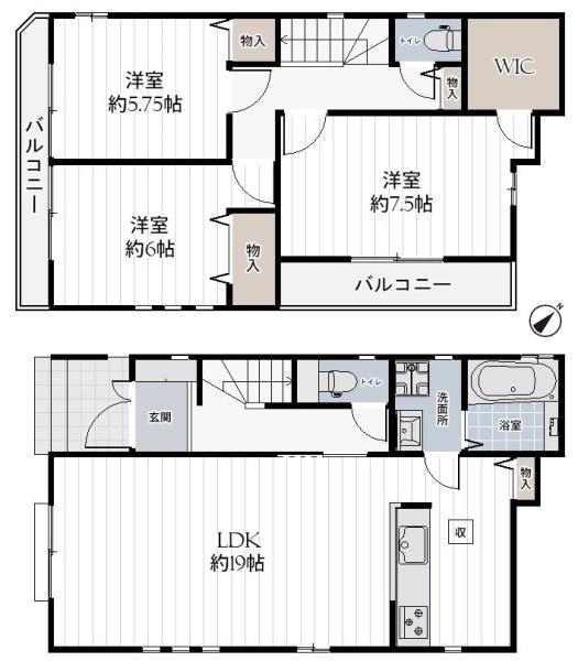堺市東区日置荘西町1丁の新築一戸建(間取り)