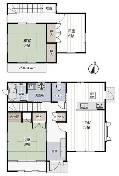 堺市東区中茶屋の中古一戸建て(間取り)