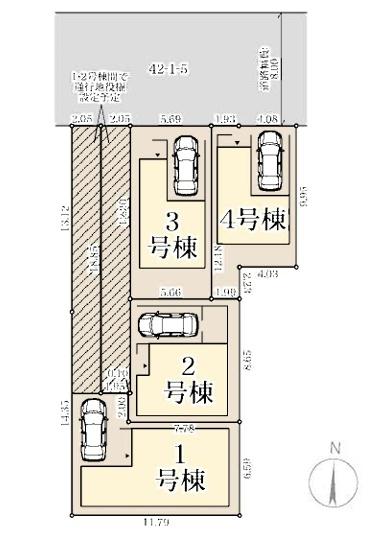 大阪市平野区加美鞍作3丁目の新築一戸建(区画図)