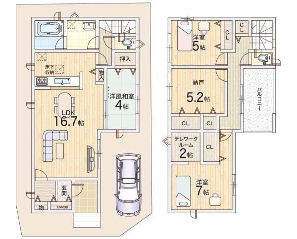 東大阪市布市町1丁目の新築一戸建(間取り)