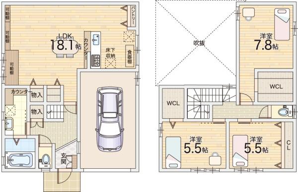 東大阪市御厨南2丁目の中古一戸建て(間取り)