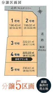 建築条件付き　土地　真岡市長田５丁目４区画　（全５区画）