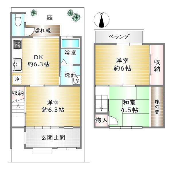 京都市中京区壬生松原町の中古一戸建て(間取り)