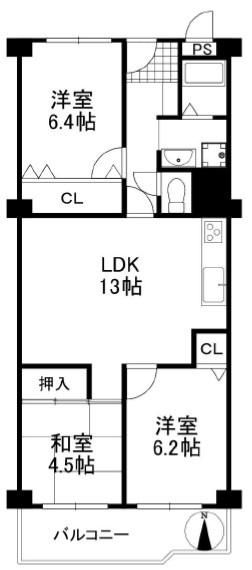 春日丘グリーンハイツＢ棟　６階