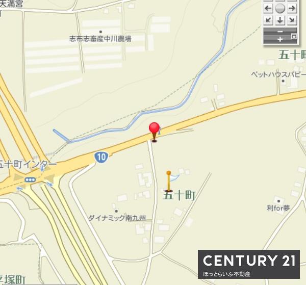 国道10号線沿い五十町インター近くの売地です