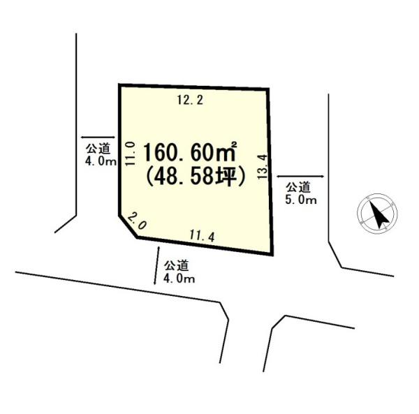 桶川川田谷　三方向道路×角地　建築条件なし売地