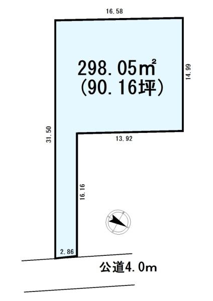 北本東間2丁目　敷地90坪×駅徒歩7分×建築条件なし売地