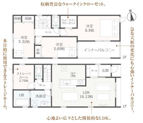豊田市小川町全2棟1号棟　新築戸建て