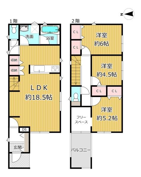八尾市竹渕5丁目の新築一戸建(間取り)
