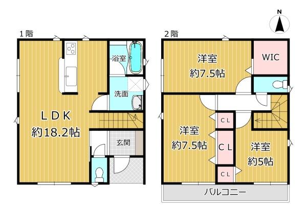 八尾市竹渕5丁目の新築一戸建(間取り)