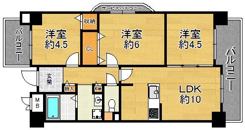 南向き角部屋の３ＬＤＫです★ハーヴィス・カエロン