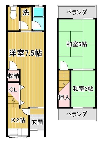 寝屋川市萱島東１丁目のテラスハウス