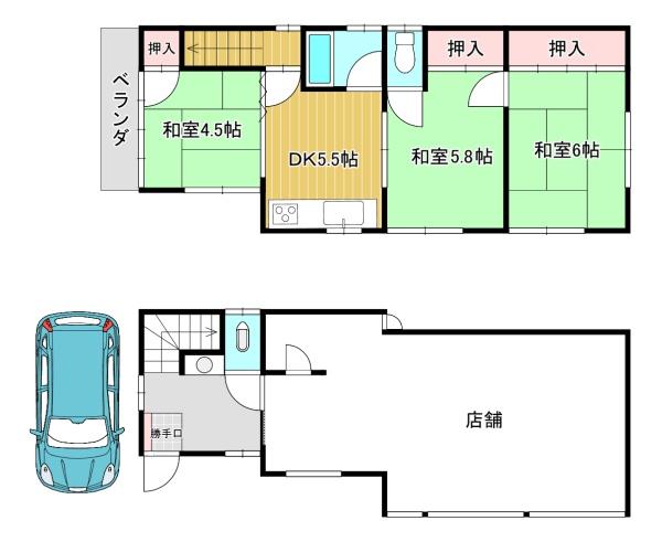 店舗付き住宅　大山崎町字円明寺小字脇山1-360