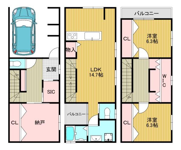 大阪市東住吉区北田辺４丁目の貸家