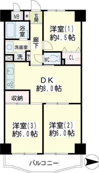 川崎市高津区千年のマンション(間取り)
