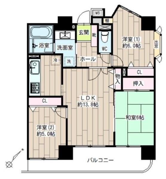 横浜市鶴見区鶴見中央3丁目のマンション(間取り)